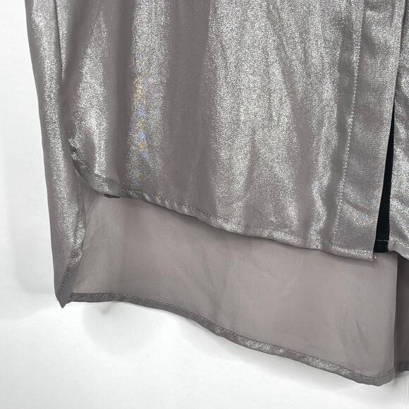 2/$30 ZARA High Low Metallic Button Down Shirt Gray Elastic Blouson Cuff #6212 - Picture 7 of 14